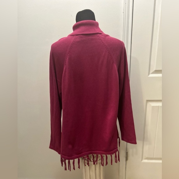Clearance Rafella Women's fuchsia Turtleneck sweater fringe cotton bld 0162 XL - Picture 6 of 9